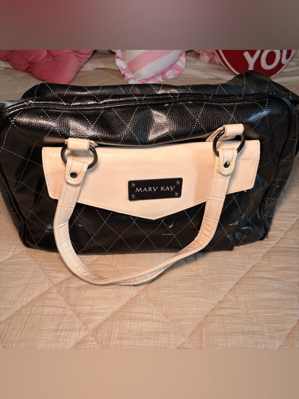 Mary Kay Black and Cream Leather Consultant Tote